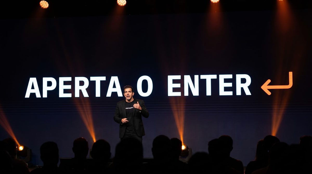 Thiago Vida Fera no palco da palestra Aperta o Enter e Vai